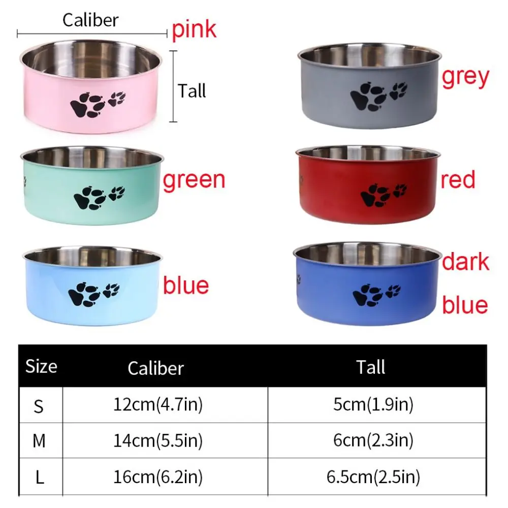 Large Capacity Stainless Steel Pet Dog Bowl Skidproof Non-slip Puppy Food Drinking Tray Cartoon Footprint Cat Feeding Bowl