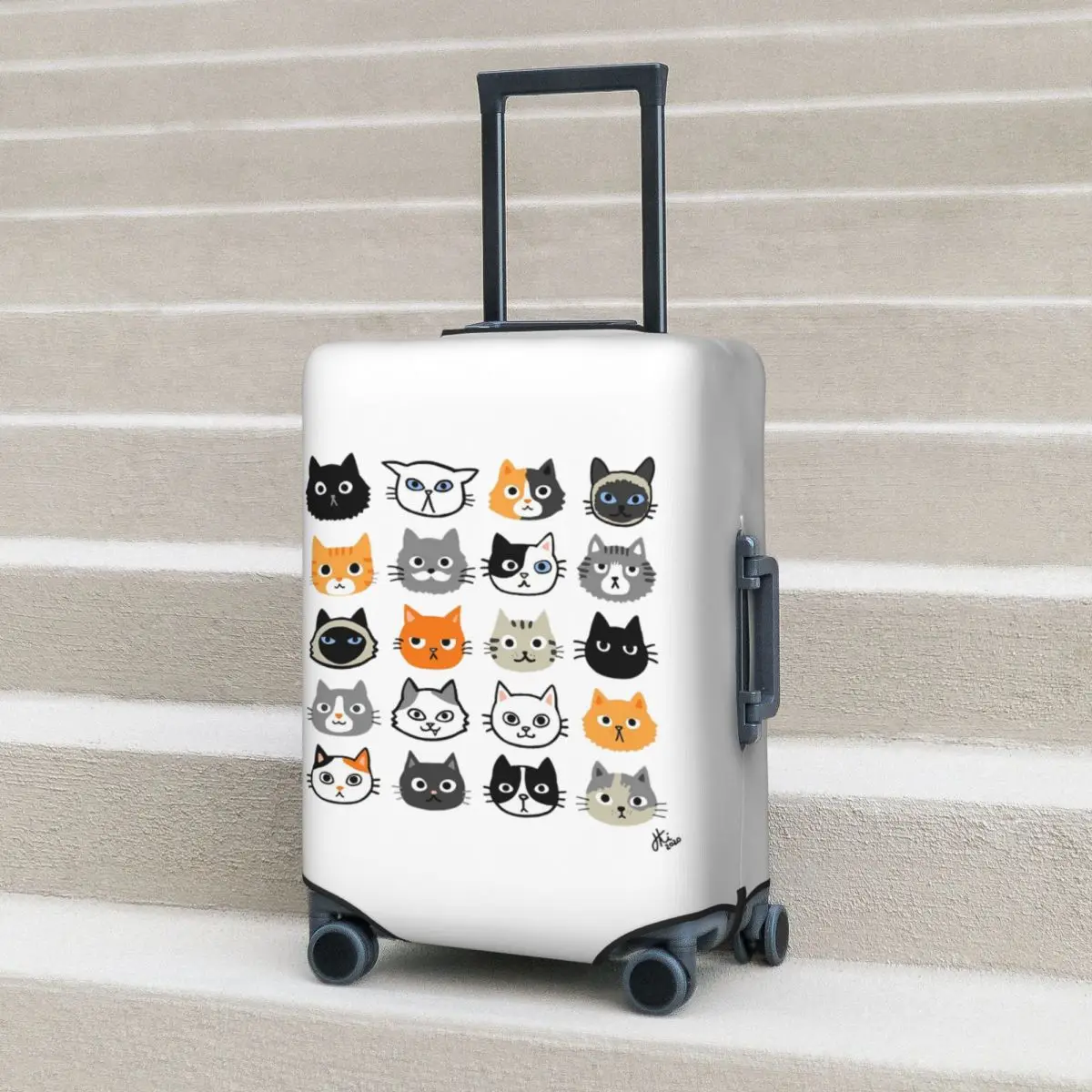 

Assorted Cat Faces Cute Quirky Kitty Cat Drawings Suitcase Cover Protection Elastic Trip Luggage Protector Covers for 18-32 Inch