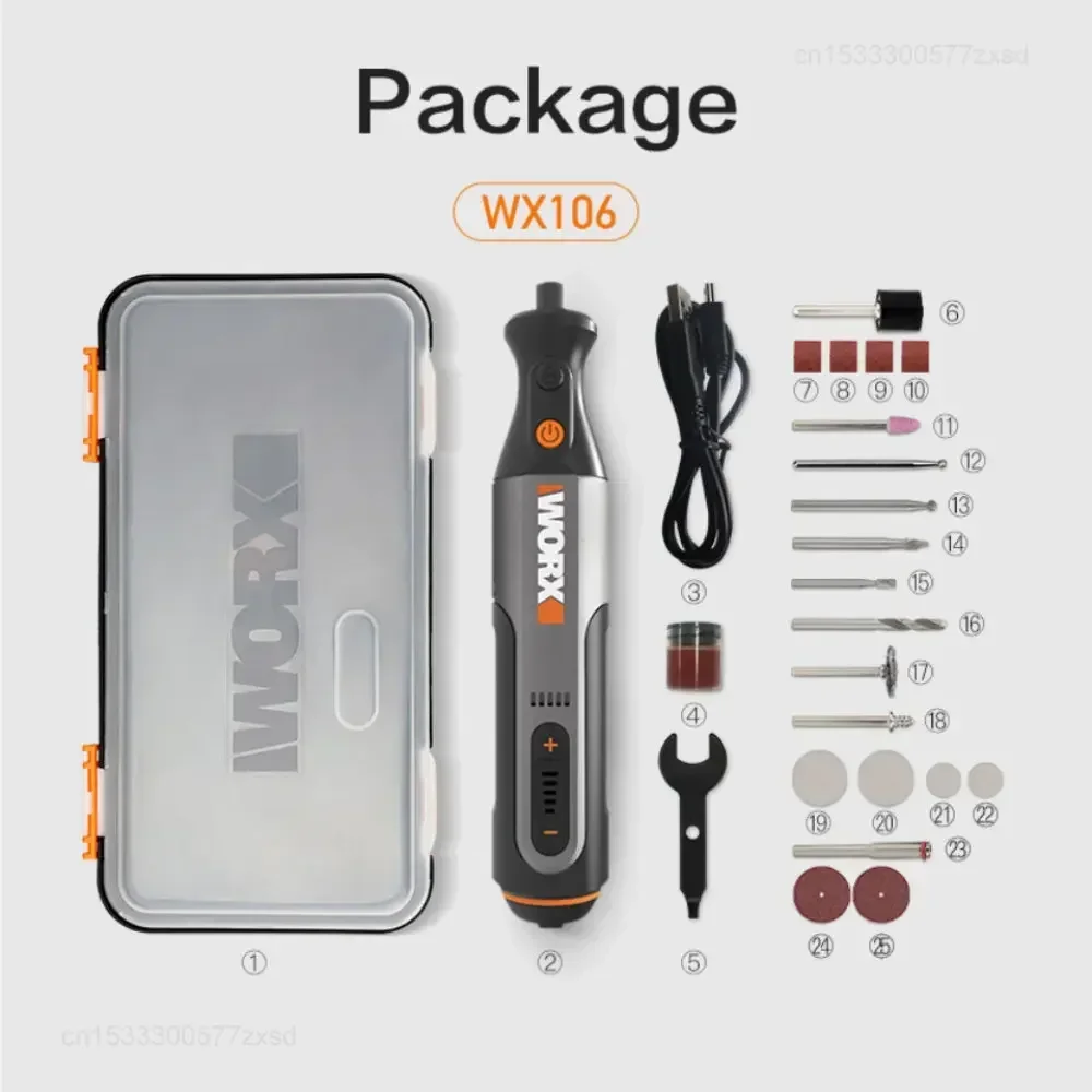 

Worx WX106 8V Cordless Rotary Tool Set - Mini Drill for Engraving, Grinding & Polishing, USB Charge, Variable Speed