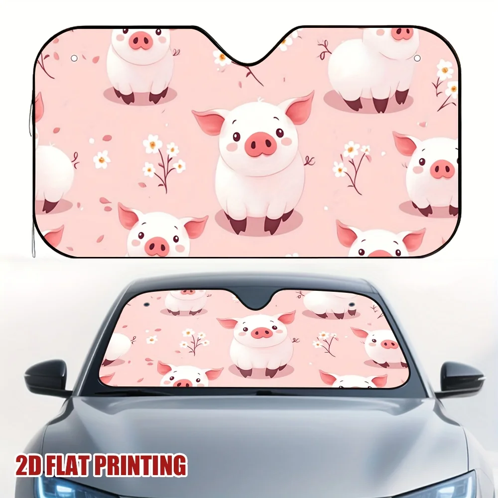 1pc Cute Pink & Cherry Blossom Car Sun Visor - Pink & White Flower Shade, Adorable Face Design With Flat Printing For, Women Dri