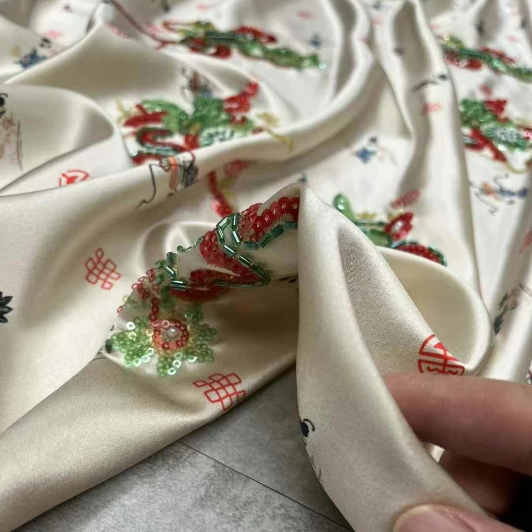 

135CM Wide 40MM Beading Sequin Silk Wool Fabric for Spring Autumn Dress Jacket DIY Sewing Material R1890