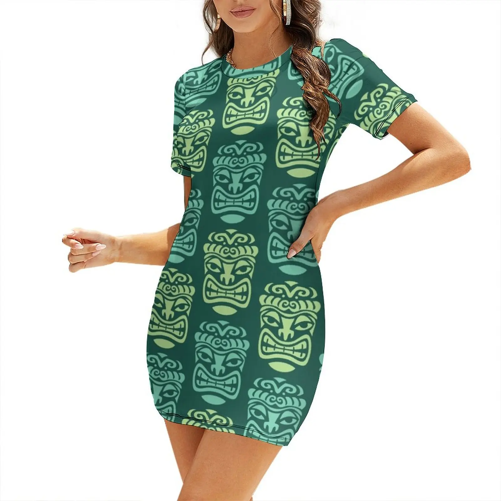 

Retro Mid Century Modern Tiki Pattern 562 Short Sleeved Dress dress women summer dresses for official occasions Dress