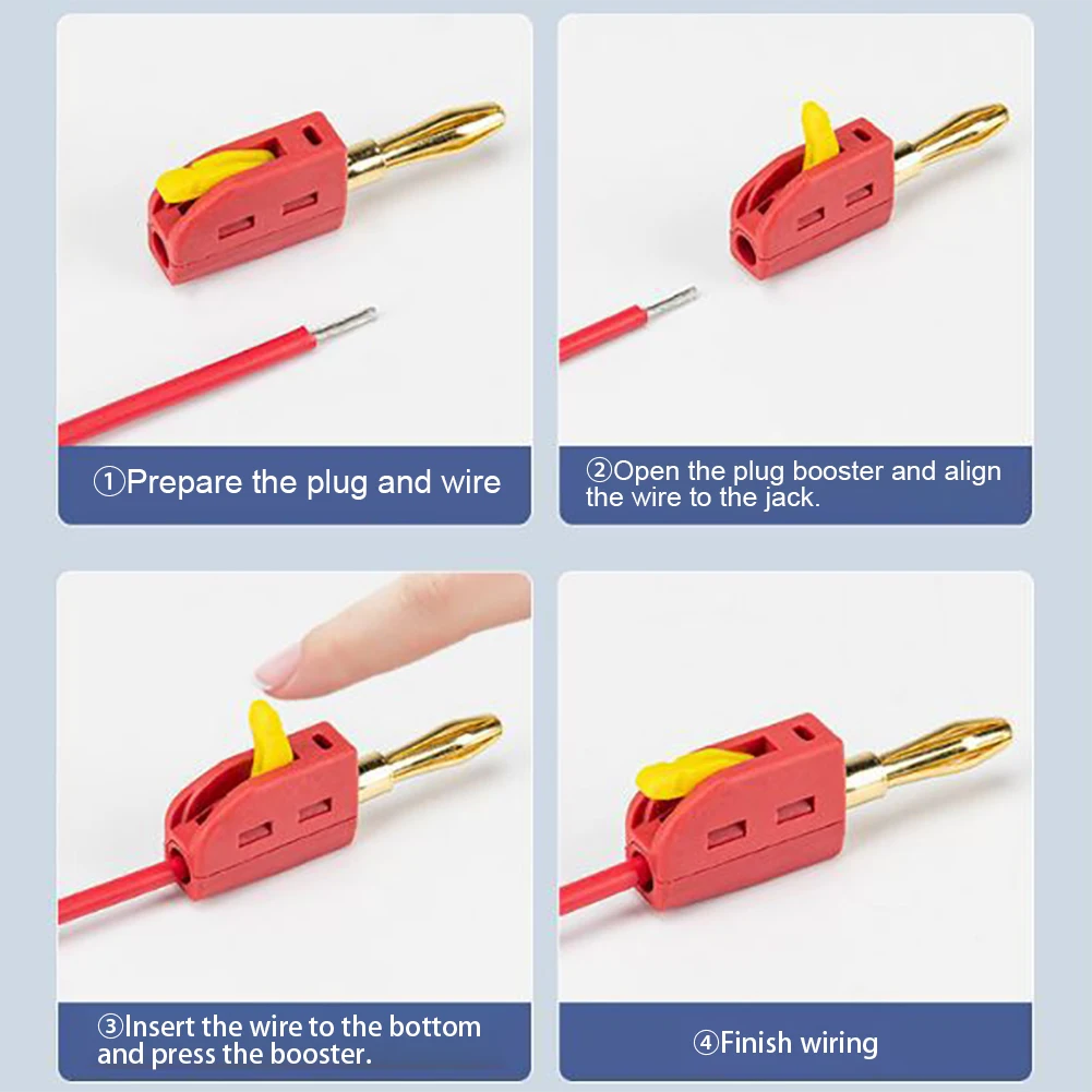

10 шт., 4 мм, позолоченный разъем типа «банан», шестистолевая вилка для быстрого подключения, самоблокирующаяся вилка с пряжкой для фонаря для электрического тестирования 32 А