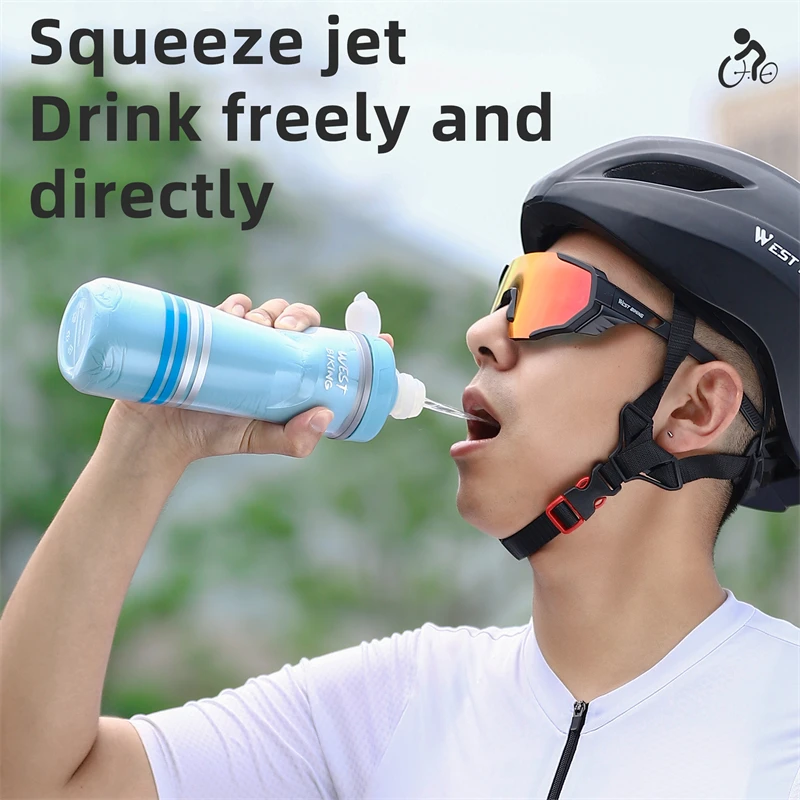 WEST BIKING Cycling Water Bottle 620ml MTB Road PP5 Silicone Heat-And Ice-protected Bike Water Bottle Holder for Outdoor Sports