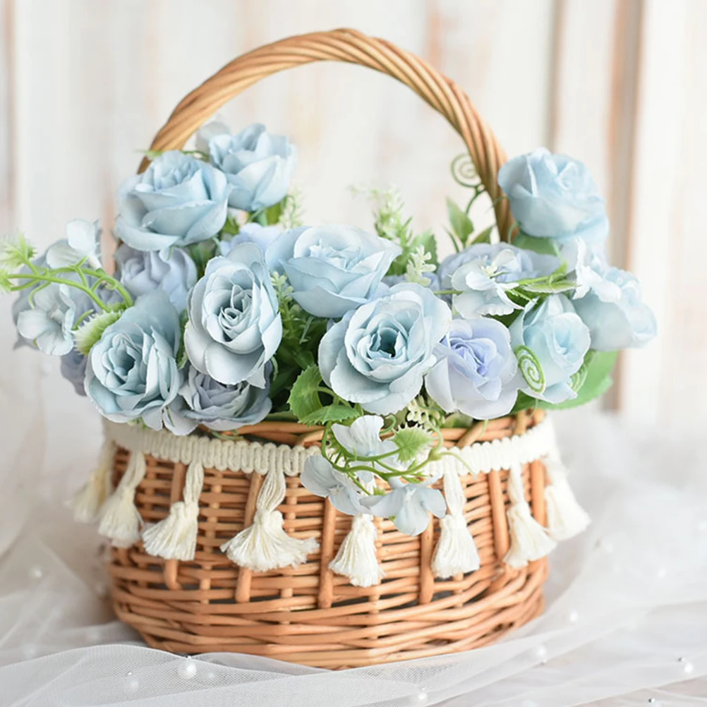

Rattan Woven Basket Natural Round Storage Container For Wedding Party Easter Flower Gift Candy Small Baskets With