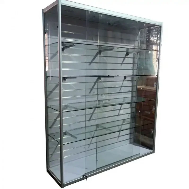 Custom. full slatwall showcase with LED lighting glass display cabinets hanging accessory products display cases