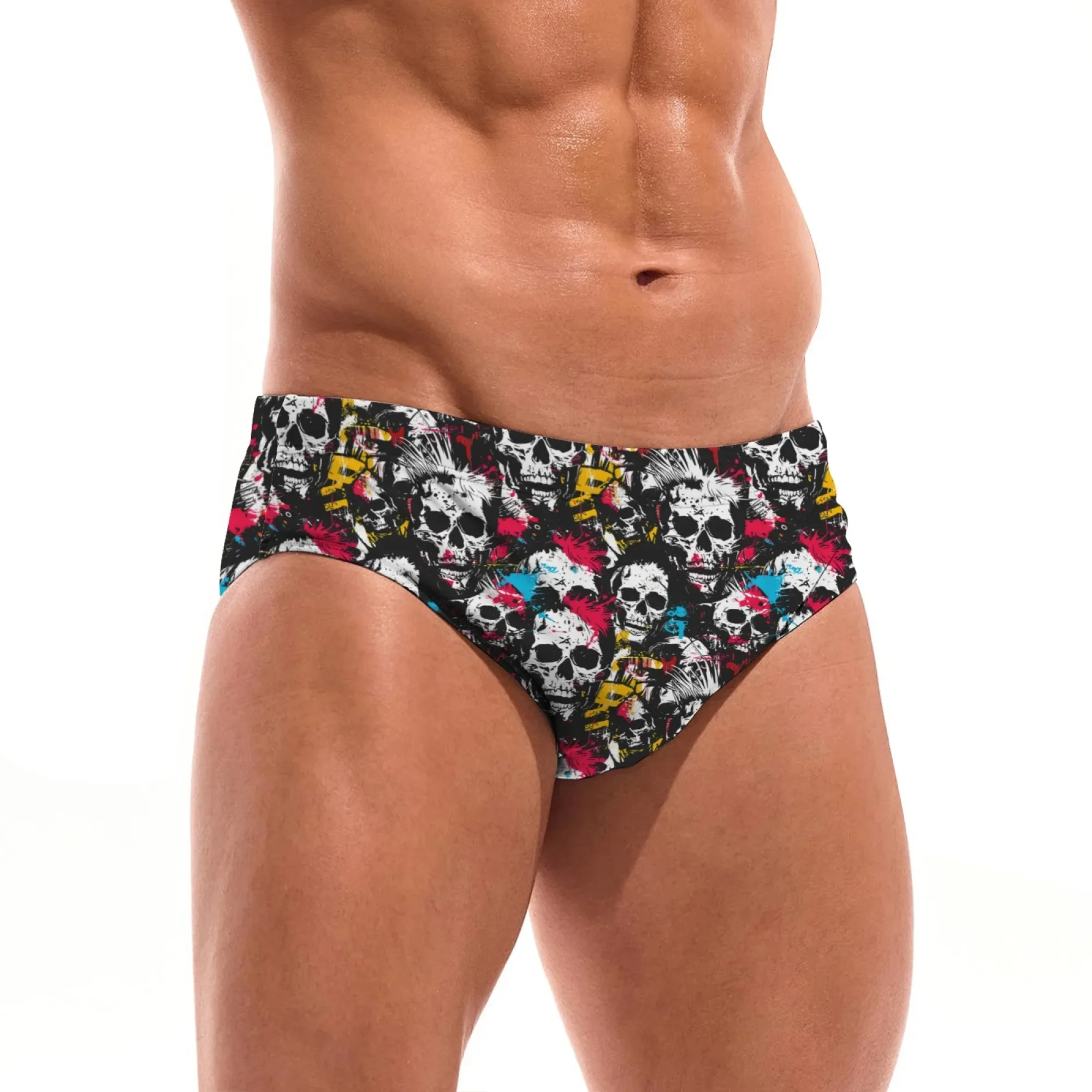 

Punk skull graffiti trendy print men's swimming trunks sexy bikini men's triangle swimsuit beach surf shorts novelty funny gift