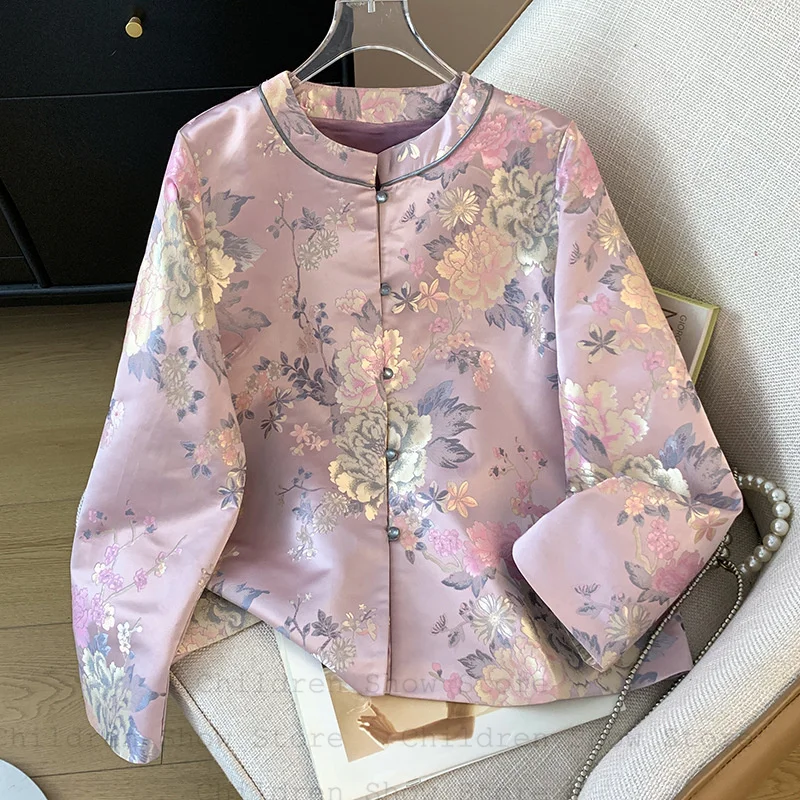 

Autumn New Tang Clothes Hanfu Jacket Women New Chinese Style Qipao Top Long Sleeve Embroider Flower Costume Outwear Vintage