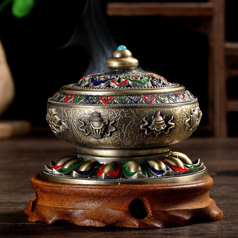 Incense Plate Stick Burner Alloy Buddhist Tibetan Aromatherapy Stove Meditation Smoke Furnace Ornaments Gift Lnterior Decorative