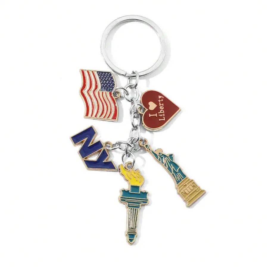 1pc Fashion National Flag Keychain Cartoon New York Statue Of Liberty Metal Pendant Key Chain Accessories For Jewellery Gifts Ca