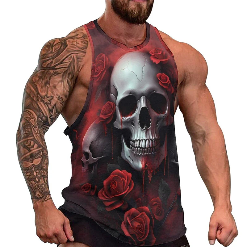 Summer Skull 3D Printed Tank Tops Men\'s Casual Streetwear Fashion Sportswear Vest Oversized Sleeveless Tank Top Gym Man Clothing