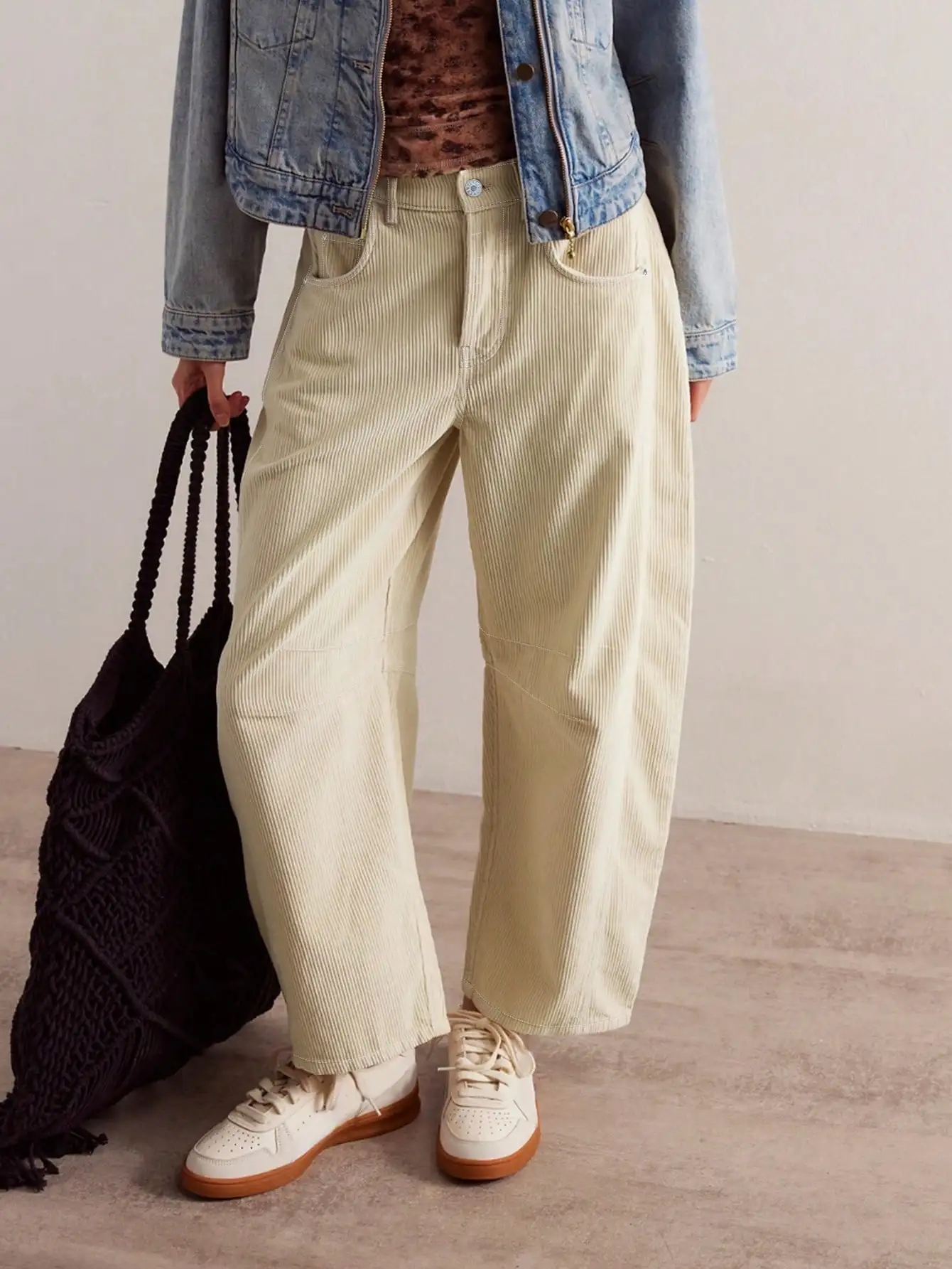 American casual corduroy harem pants genie pants women's autumn loose design sense apricot ninth pants