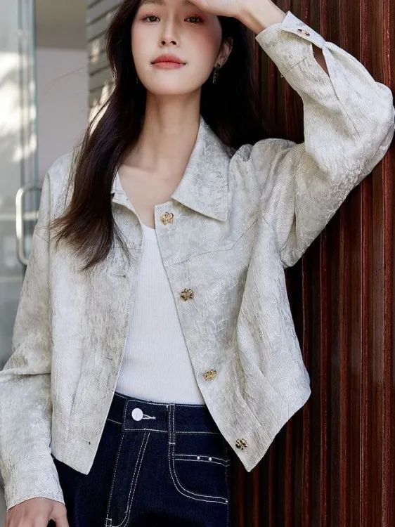 

Spring 2025 Women's ort Casual Faion Long Sve Jaet Lightweight Polyester Fiber Commute Sle Small Size Floral Embro...