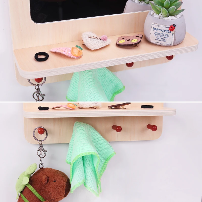 حوض غسيل مرحاض خشبي مرآة للأطفال ، مرآة لارتداء الملابس الكرتون ، ديكور جدار الحمام ، هدايا الطلاب ، بيت اللعب #6