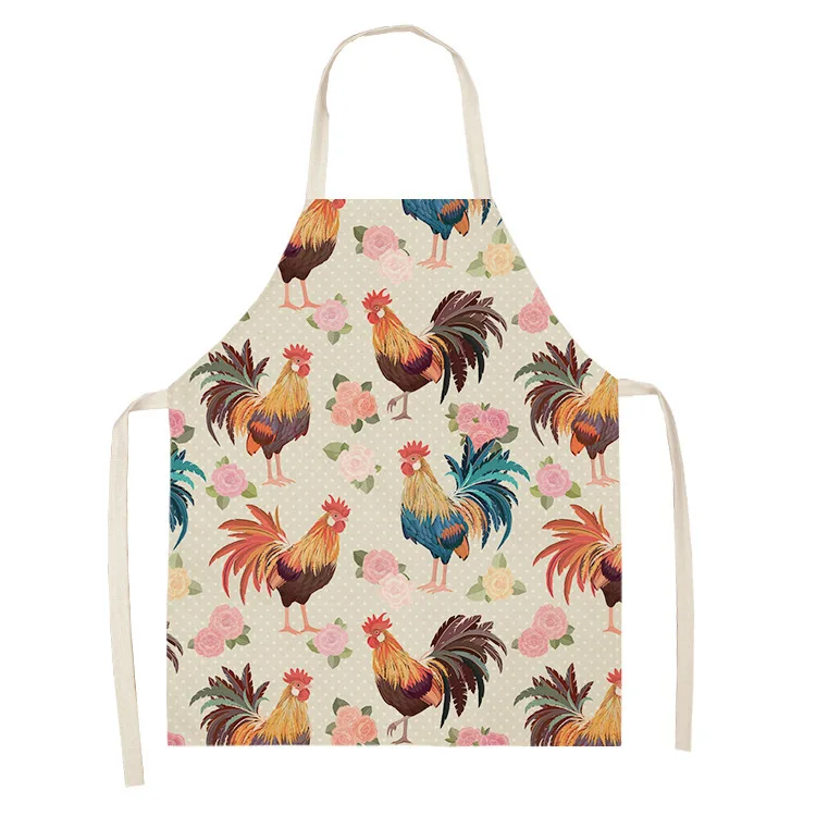 1pc Rooster Hen Printed Linen Apron Dinner Bib Kitchen Cooking Baking BBQ Stain Resistant Apron Home Cleaning Accessories