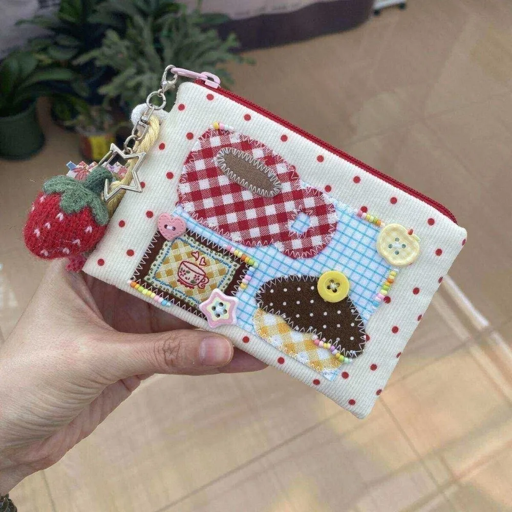 Cute Patchwork Small Coin Purse Square Shape Large Capacity Square Wallet Makeup Bag Coins Cards and Small Items
