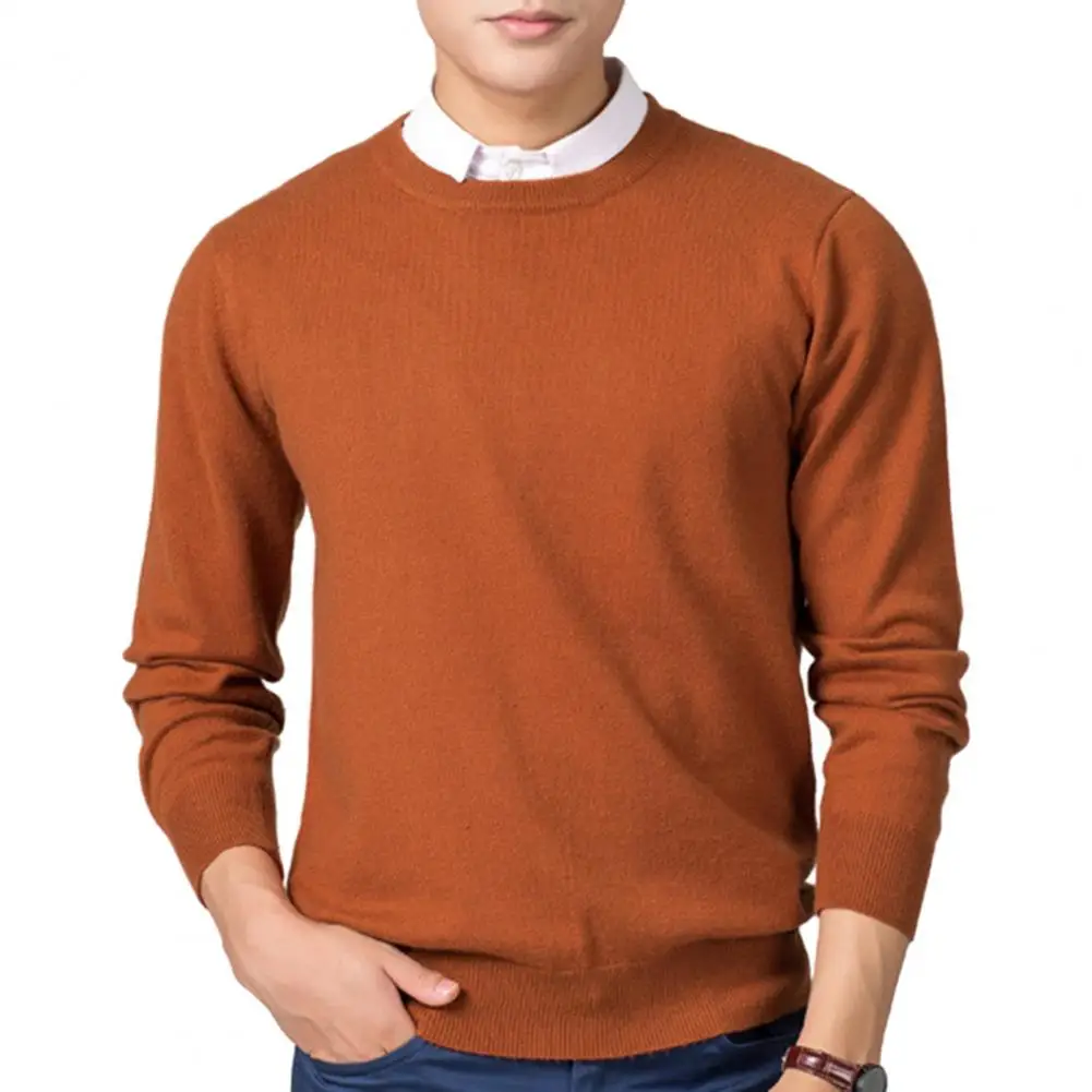 Men's V-neck Solid Color Sweater Slim Knitwear Thick Pullover Jumper for Autumn Winter