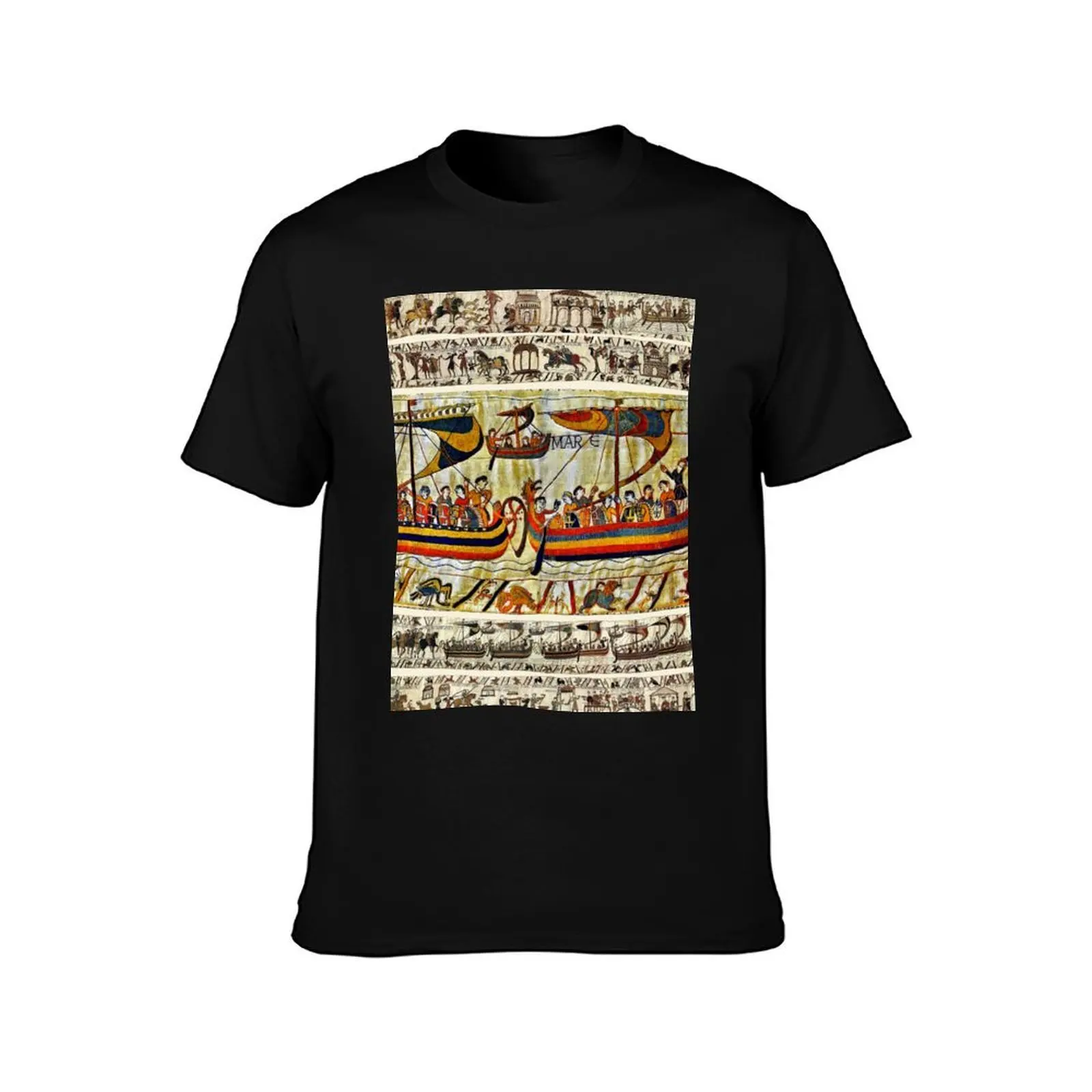 THE BAYEUX TAPESTRY ,VIKING SHIPS T-Shirt Summer Casual Cotton Tee Oversized Streetwear Tops Vintage Graphic Print