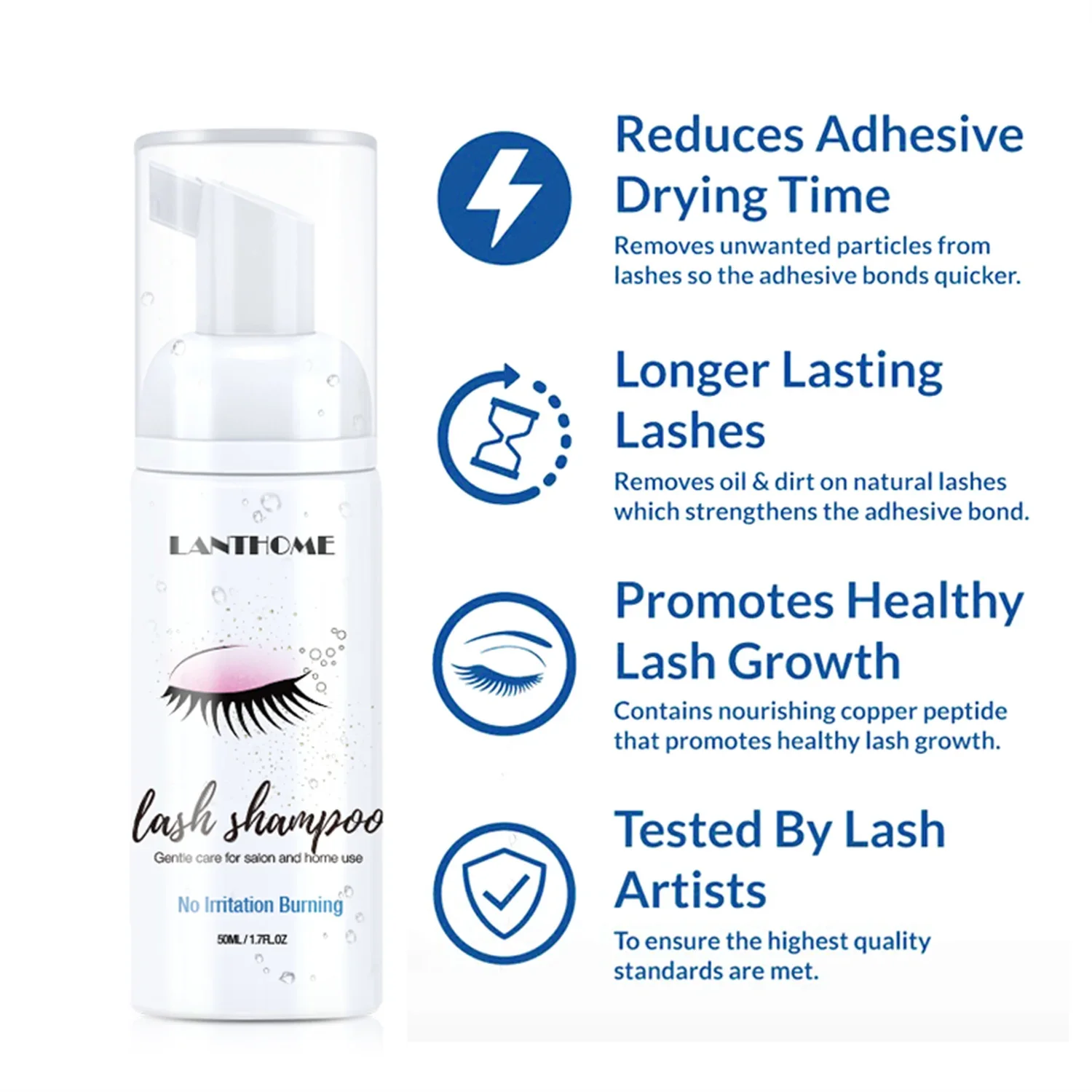 Lanthome Eyelash Extension Shampoo Foam Kit 50ML Supply Cleanser For Makeup Remover Tools Glue Lash With Brush Women