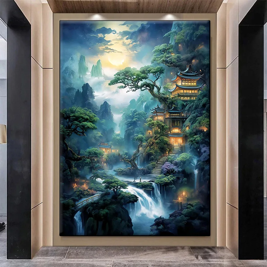 5D Diamond Embroidery Picture Chinese Style Retro Mountain And Water Landscape Diamond Painting Full Mosaic Handmade Gift