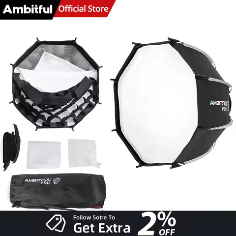 AMBITFUL 45cm Bowens Mount Softbox Quick Setup With Grid Kit Replaceable Chuck ：Bowens/Elinchrom/Profoto/Broncolor A/Broncolor B