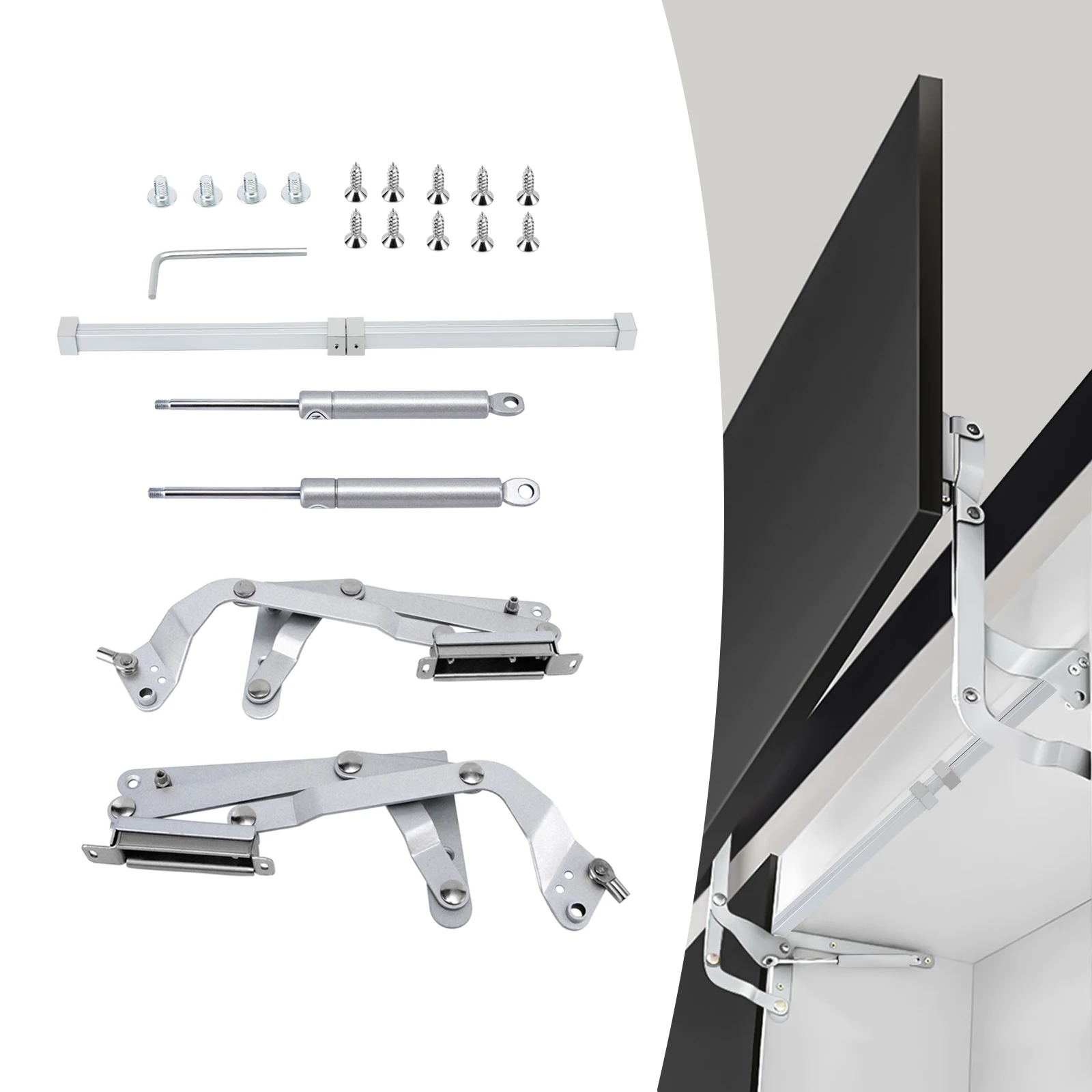 

Cabinet Door Hinges, Folding Lift up Top Table Vertical Swing Pneumatic Arm, Kitchen Mechanism Hinges Durable Silent