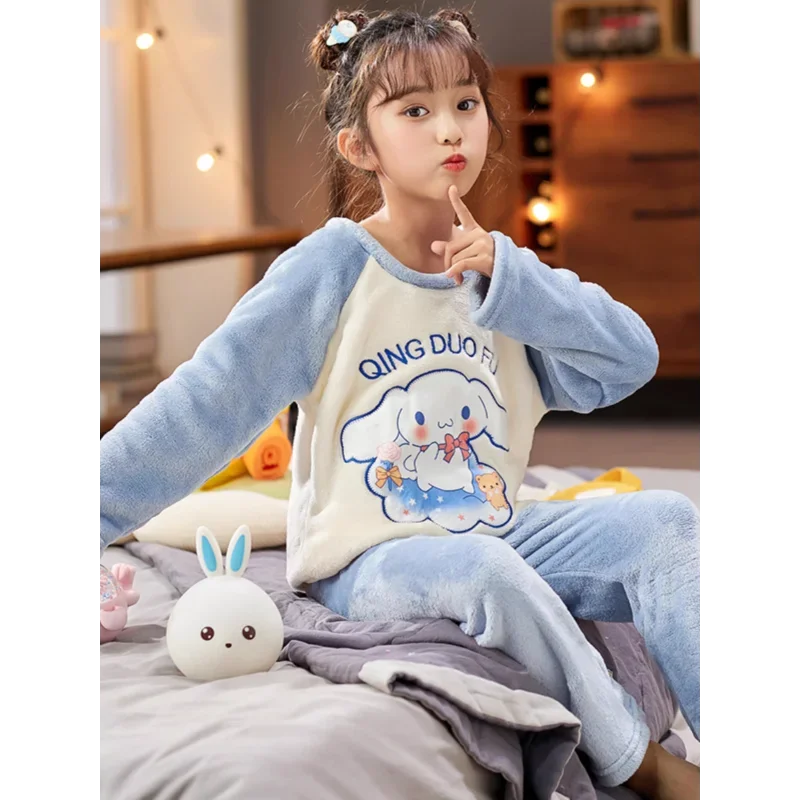 New cartoon Sanrio jade cinnamon dog pajamas winter flannel children\'s suit casual two-piece loungewear women\'s pajamas