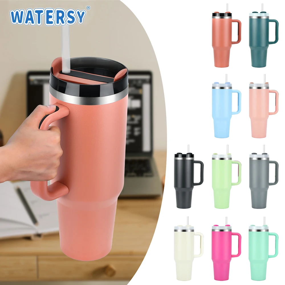 1pcs Watersy 40oz/1200ml Tumbler with Handle and Straw Lid Stainless Steel Keep Cold Vacuum Insulated Portable Car Travel Mug