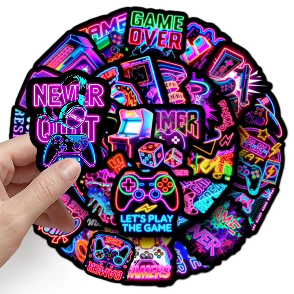 10/30/50pcs Vintage Video Game Console Neon Stickers Funny Cartoon Decals Decoration DIY Laptop Scrapbook Phone Car Sticker Toy