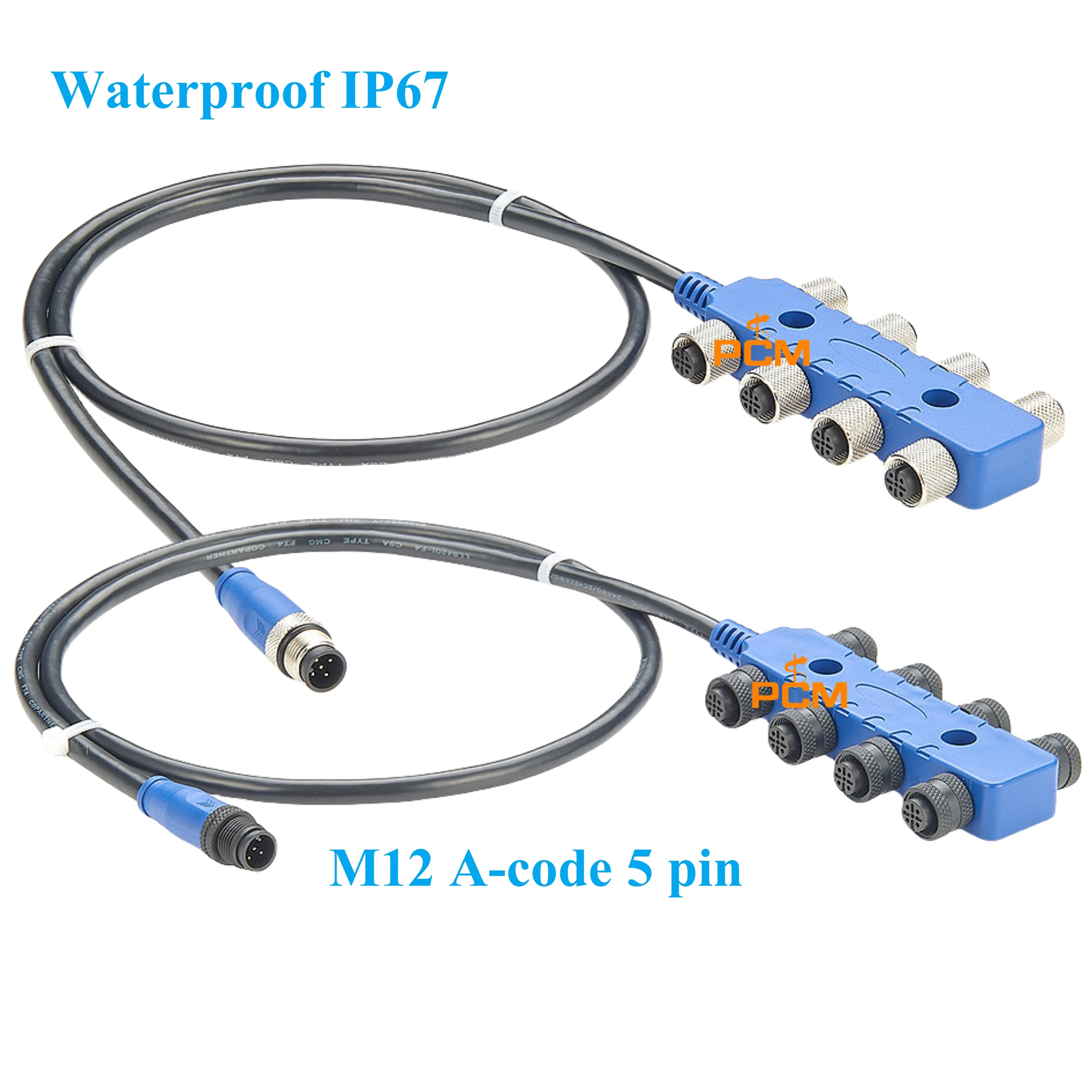 M12 A-code 5 Pin Waterproof 8 Way Joiner Connector Cable for PROFIBUS CANBus CANopen DeviceNet CAN Sensor Actuator Festo IFM