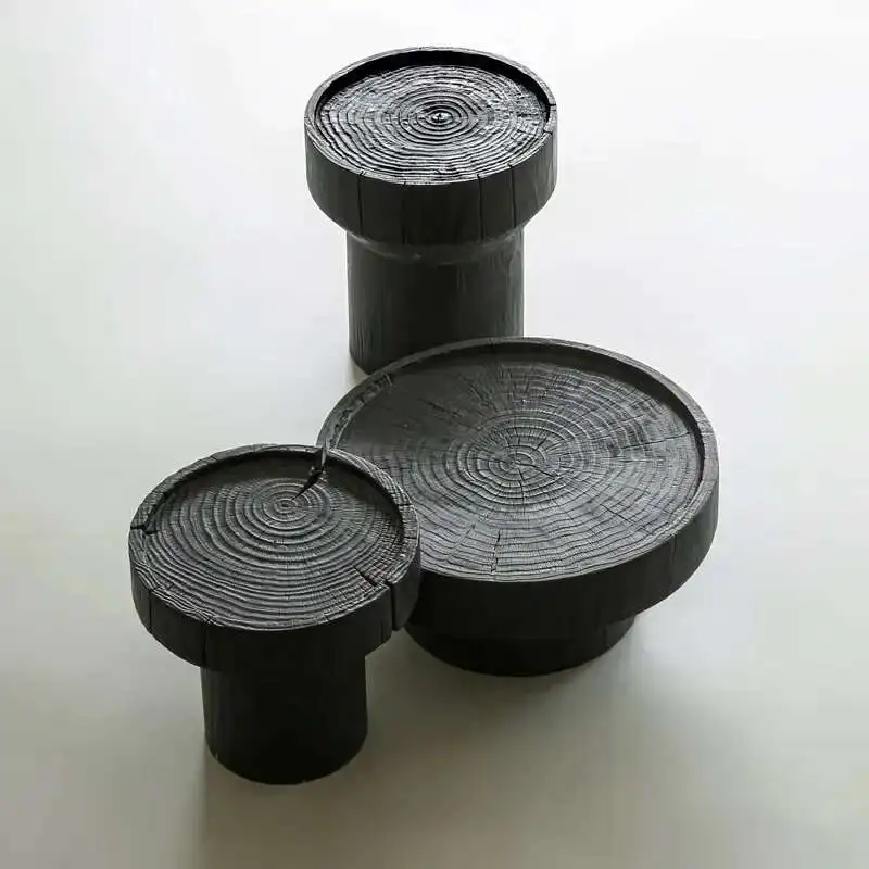 

Creative Black Carbonized Log Round Coffee Tables Retro Center Table Wooden Stake Sofa Side Tea Tables for Living Room Furniture