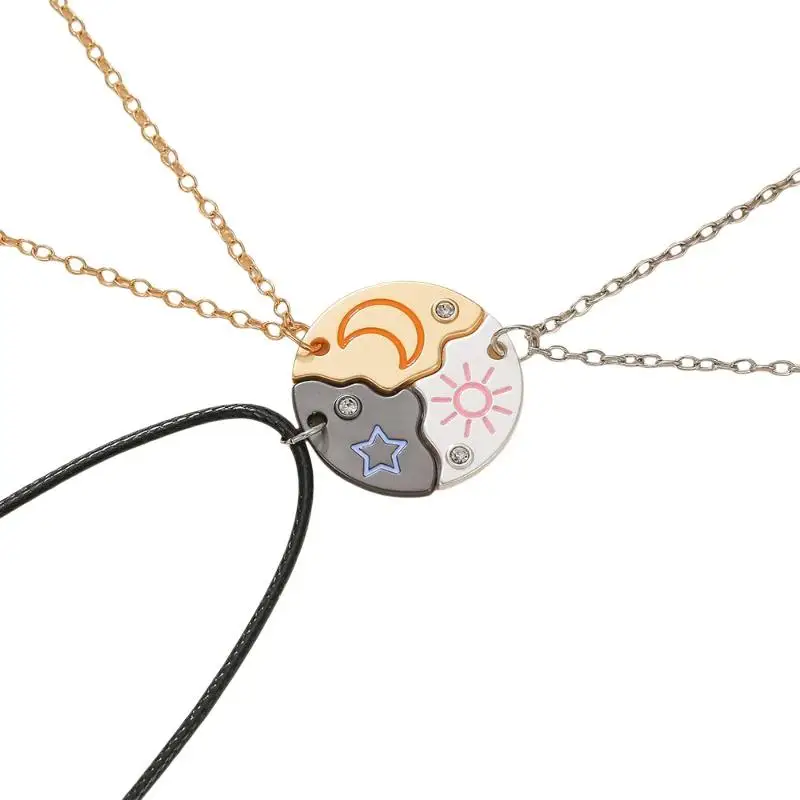 Sonne-Mond-Sterne Puzzle-Halsketten-Set 3-teilig Verstellbare Kette mit Strass-Einlagen für BFF-Paare Tägliches Tragen – Detail 6