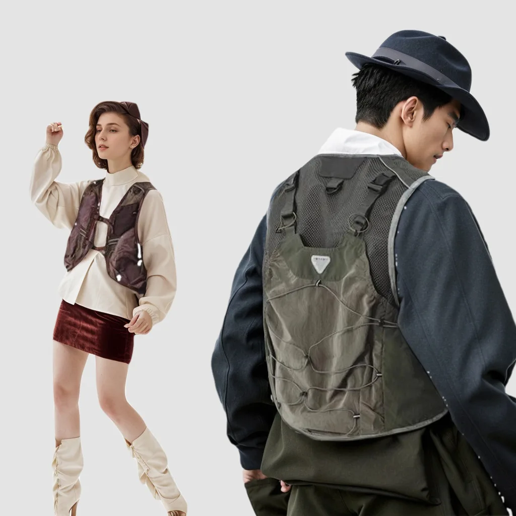 多機能アウトドアフィッシングハイキングベスト、トレンディなメッシュ通気性カジュアルスポーツウエストコート、男女兼用