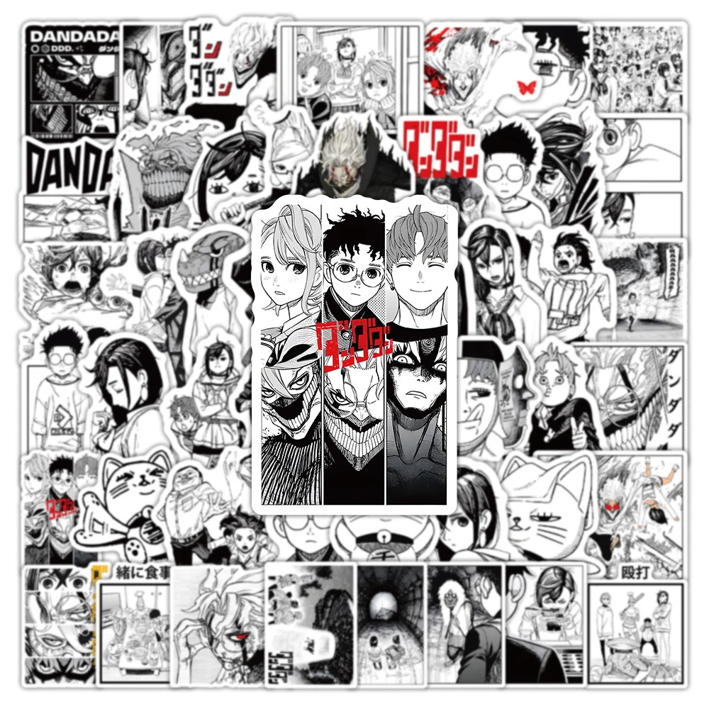 10/30/50pcs Black White Cool Anime Dandadan Stickers DIY Motorcycle Fridge Laptop Cartoon Manga Waterproof Sticker Fun for Gifts