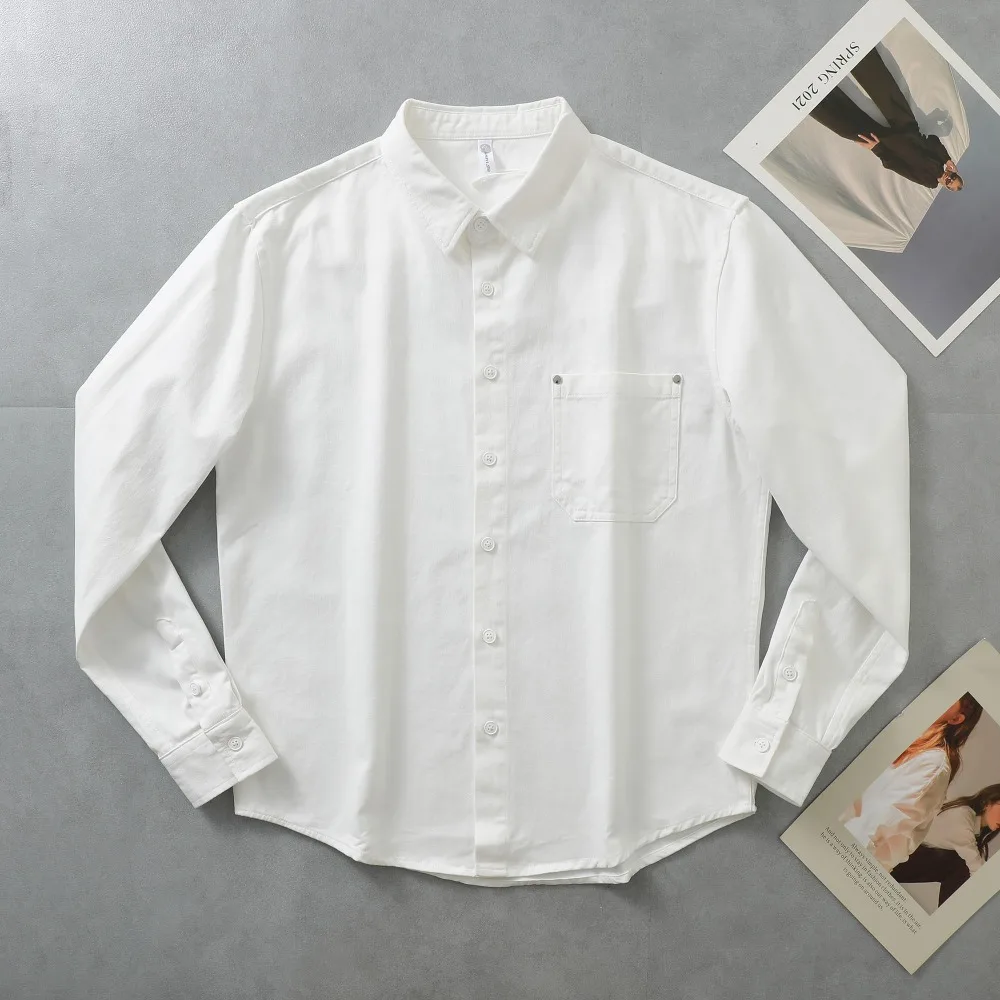 

Men's Cotton Fall Shirts Japanese Style White Long Sleeve Fashion Elegant Mens Streetwear Shirt For Man Blouse Top