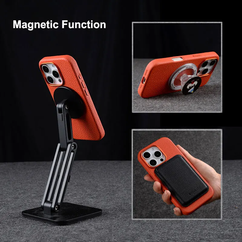 Melkco All-inclusive Genuine Leather Mobile Phone Case for IPhone 16 Plus with Magnetic Luxury Mobile Phone Protective Case