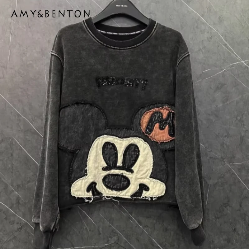 Fashion Long Sleeves Cartoon Pattern Hoodie Round Neck Pullovers Coat Loose Oversized Sweatshirt Women's Spring Autumn Sudaderas