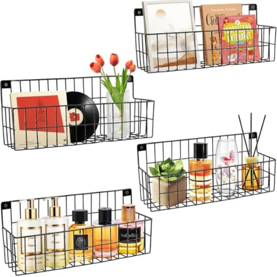 

Набор из 4 очень больших настенных проволочных корзин для хранения, металлические подвесные корзины для организации и хранения