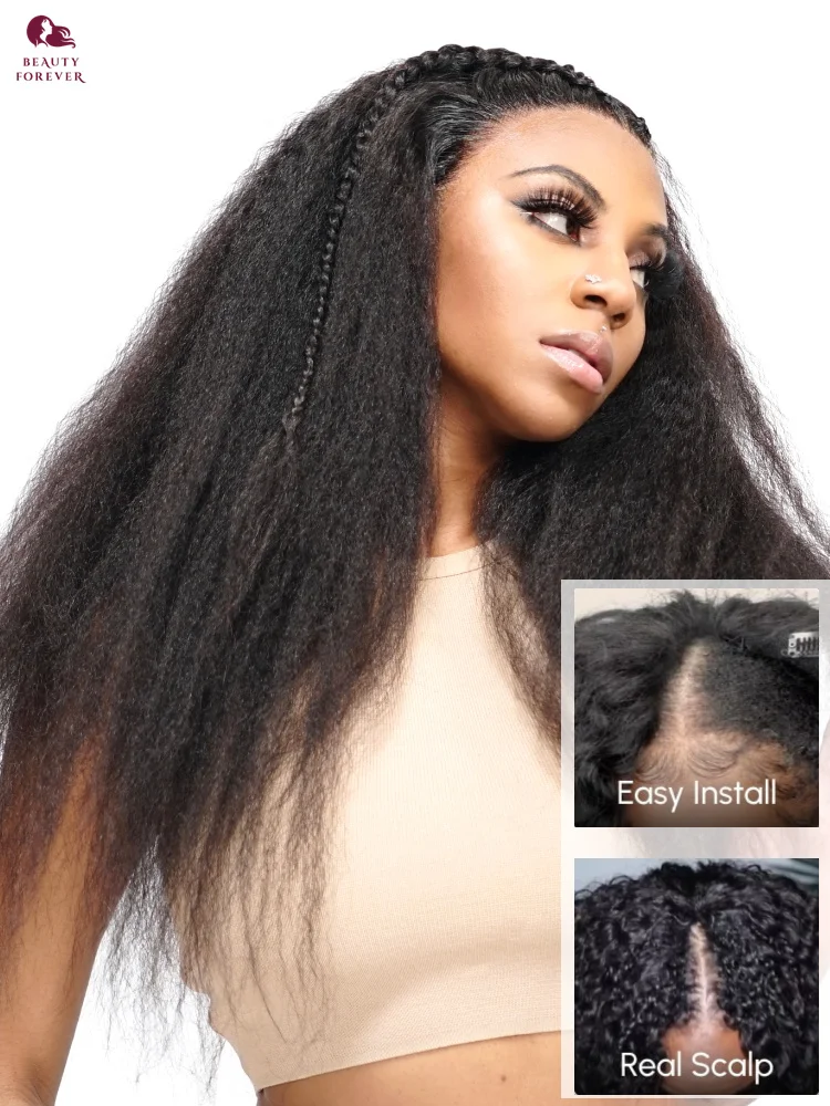 

Beauty Forever Upgrade 2.0 Kinky Straight V Part Wig Human Hair No Leave Out Yaki Straight U Part Human Hair Wig Density 200%