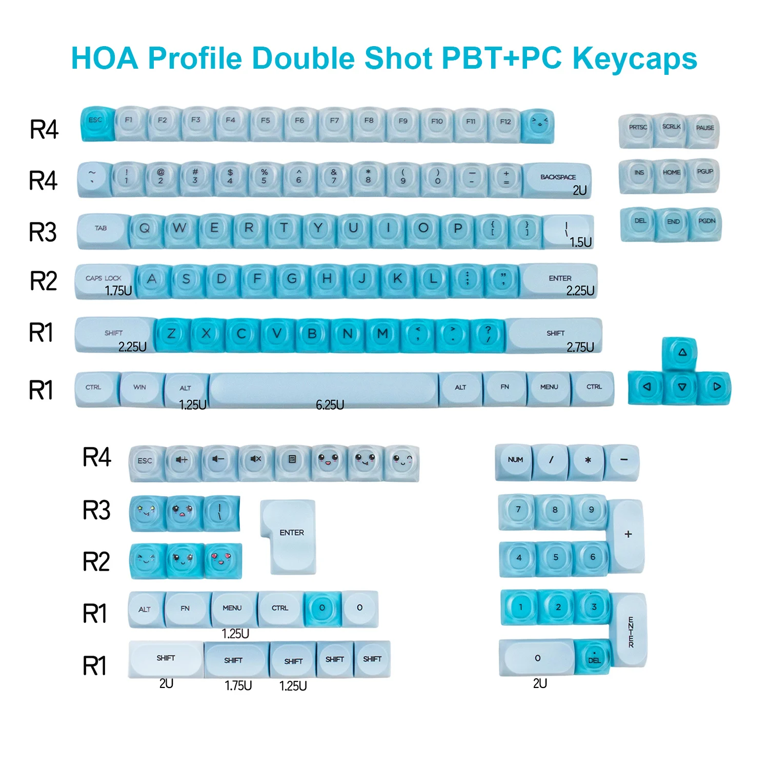 132 tasti Blue Sea Personalizzato HOA Profilo Semi Trasparente Copritasti per PC Doppio Colpo PBT Copritasti per Interruttori MX Tastiera Meccanica