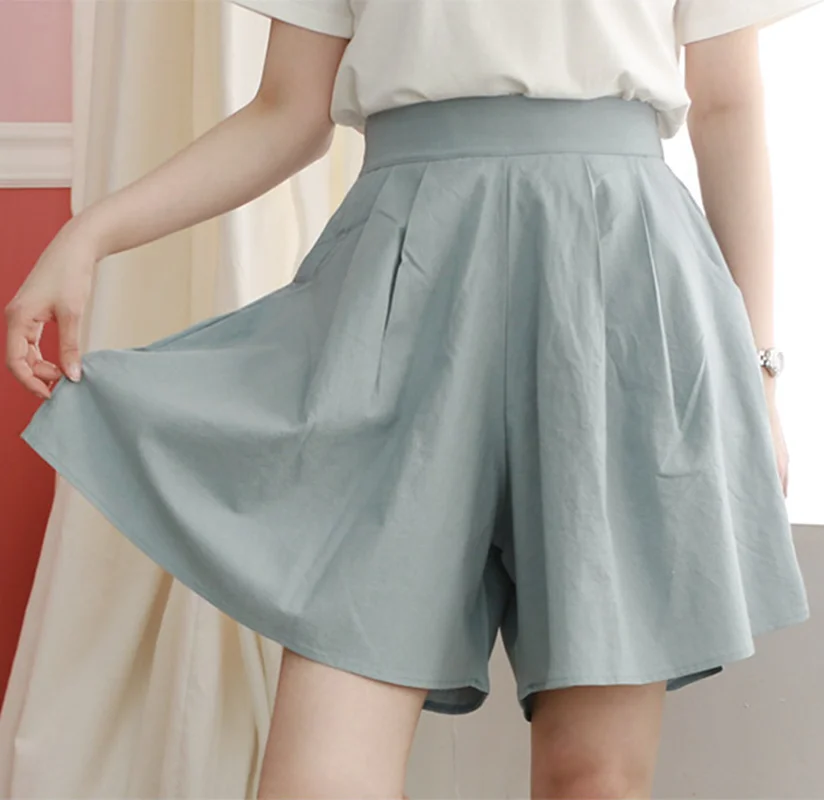 plus Size Slimming Short Pants Women's Summer Korean Loose Wide Leg Pants Student Casual Five-Quarter Trendy High Waist Polye...