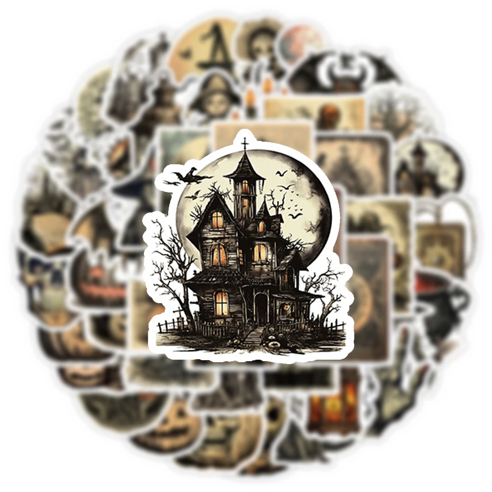 

10/30/50pcs Gothic Horror Halloween Witch Skull Cartoon Stickers Vintage Graffiti Decals Toy DIY Laptop Phone Diary Cool Sticker