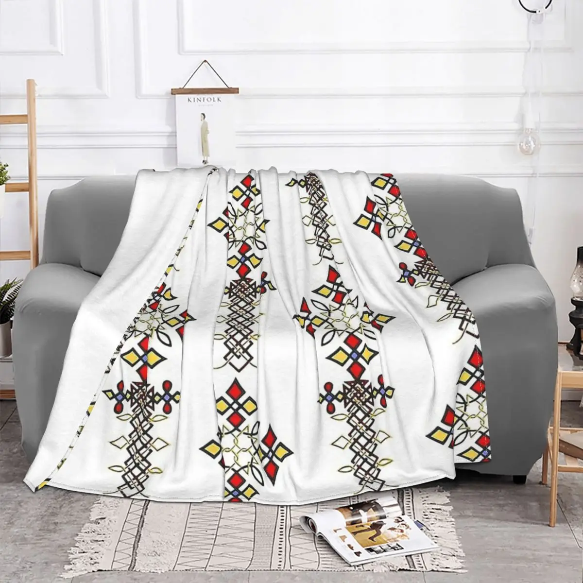 Ethiopian Cross Art Blanket Flannel Decoration Meme Portable Home Bedspread