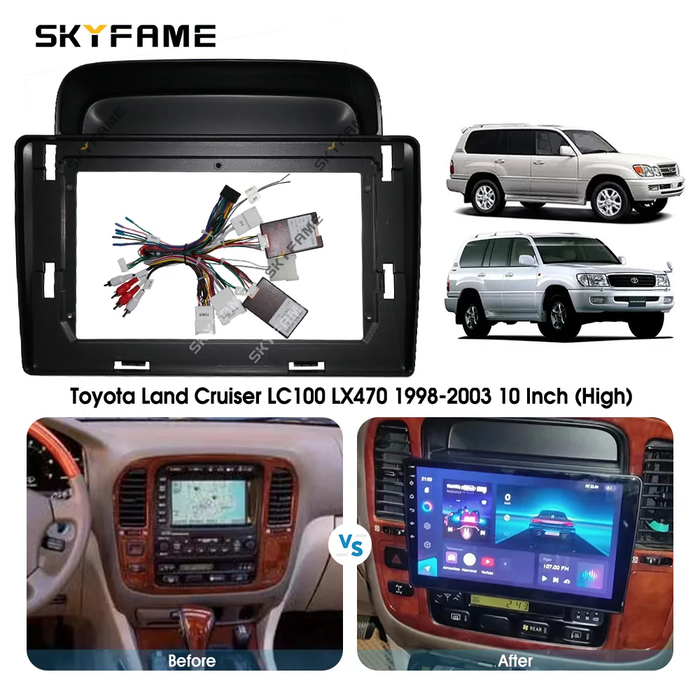 SKYFAME-Kit Adaptador Fascia Quadro de Carro, Caixa Canbus, Rádio Android, Montagem De Traço, Kit De Painel Para Toyota Land Cruiser 100, LC100, Lexus LX470
