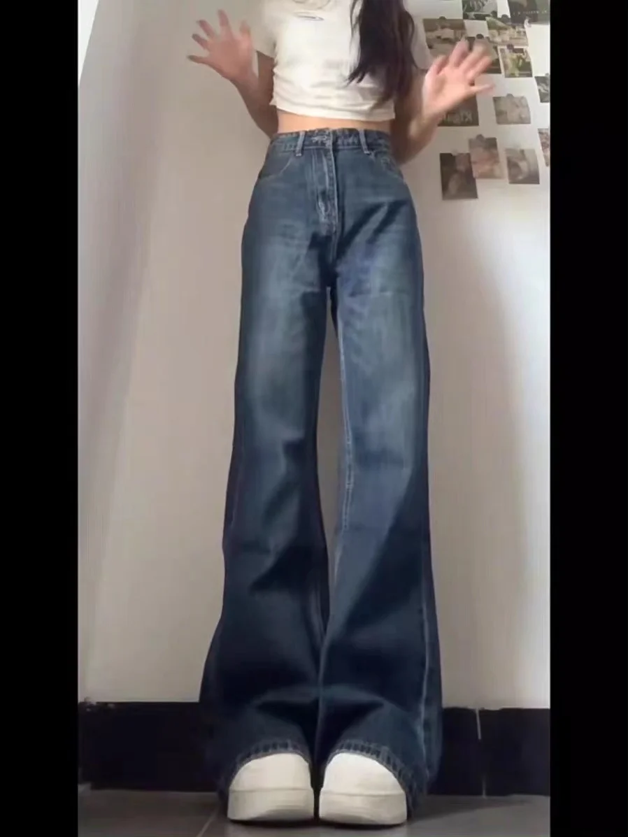 

Streetwear Clothing Woman Jeans Flare Quality Texture Material Feel Ladies Female Denim Trousers Fashion Comfortable Long