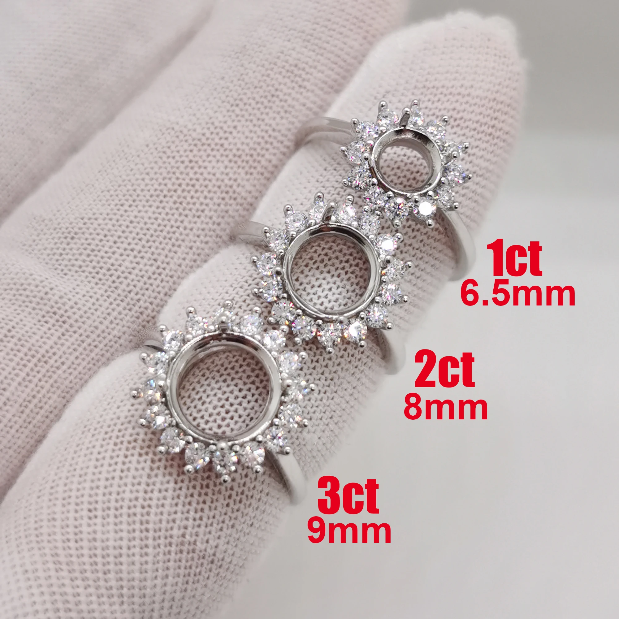 6.5mm 8mm 9mm Gemstone Halo Ring Setting for Engagement Moissanite Ring Setting 18K Gold Plating 925 Sivler Jewelry