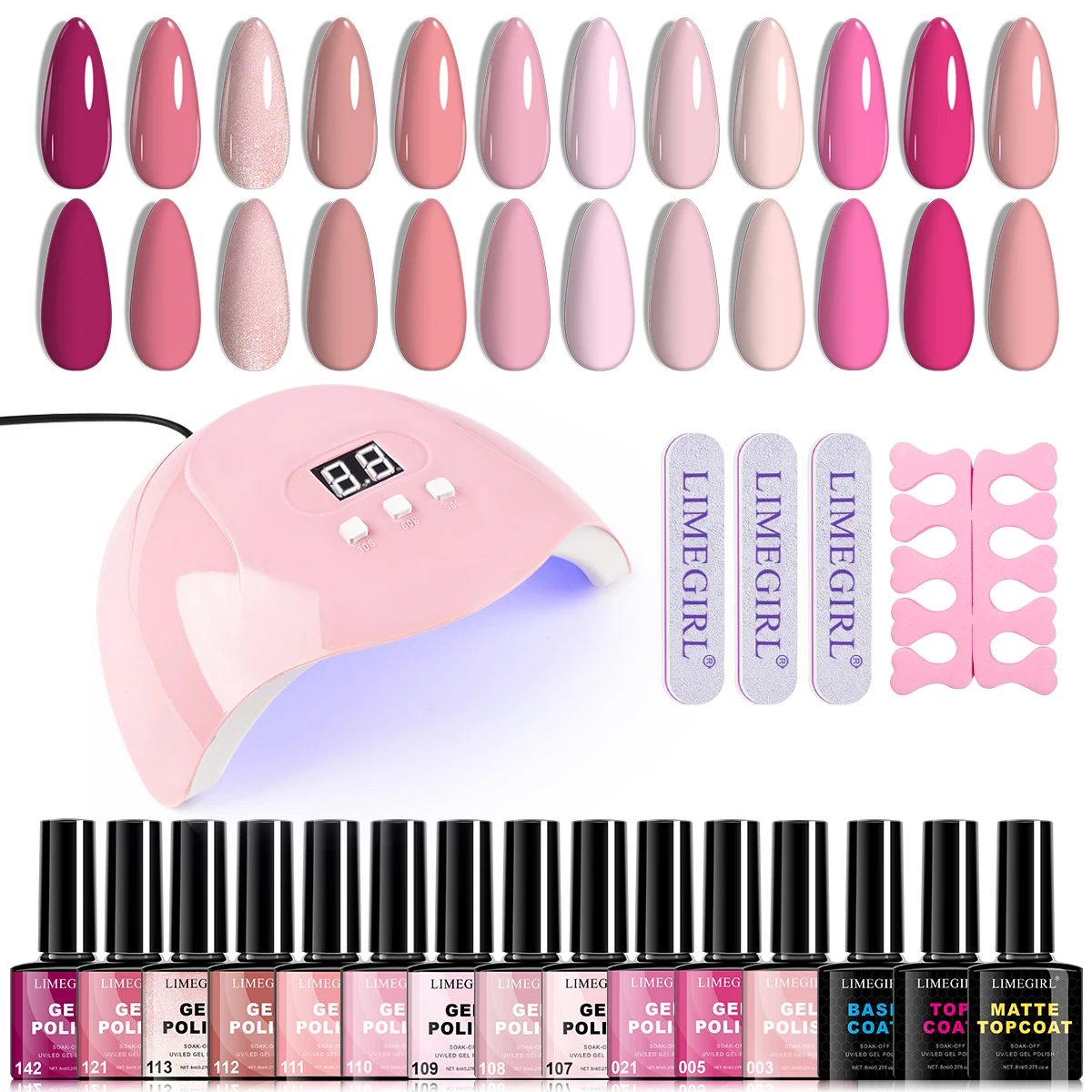 

Limegirl manicure set gel semi-permanent UV varnish soaked in 12 colors with manicure UV lamp suitable for gifts