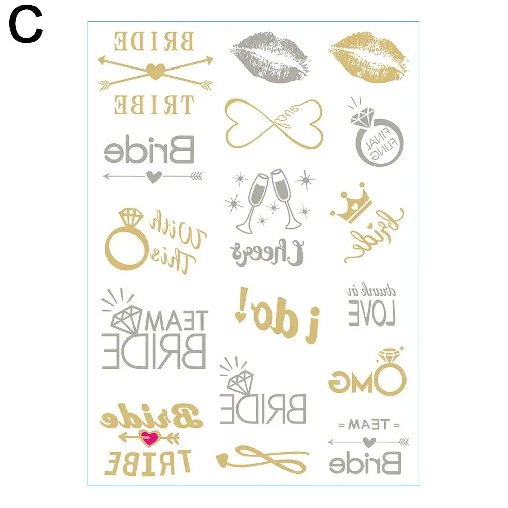 Waterproof Golden Tattoo Sticker for Bachelorette Party Crown Gold Foil Temporary Tattoos for Hand Body Bridal Shower Q9C7