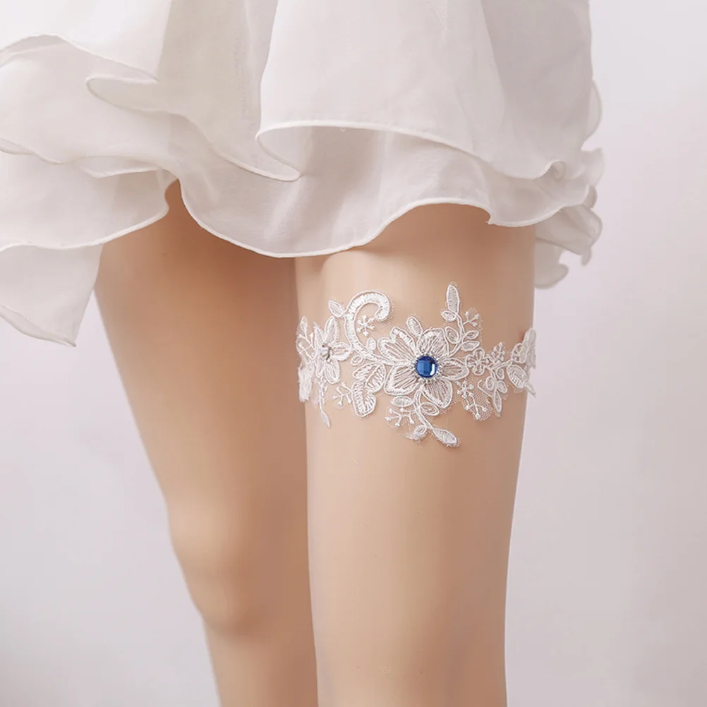 

Elegant Bridal Lace Garter Floral Rhinestone Stretch Lace Wedding Bride Leg Band Adjustable Comfortable Wedding Party