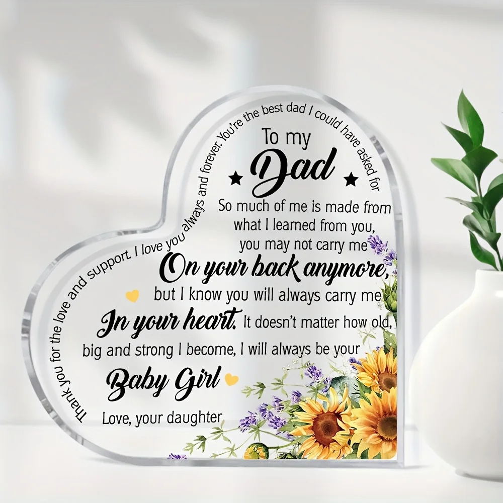 2D， Sentimental heart-shaped acrylic desktop decoration - sunflower design, suitable for home and office decoration, gifts